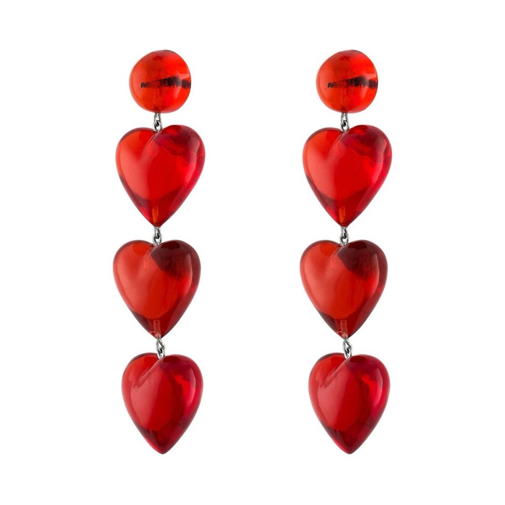 Tuza Rojo Resin and Silver Drop Heart Earrings ❤️